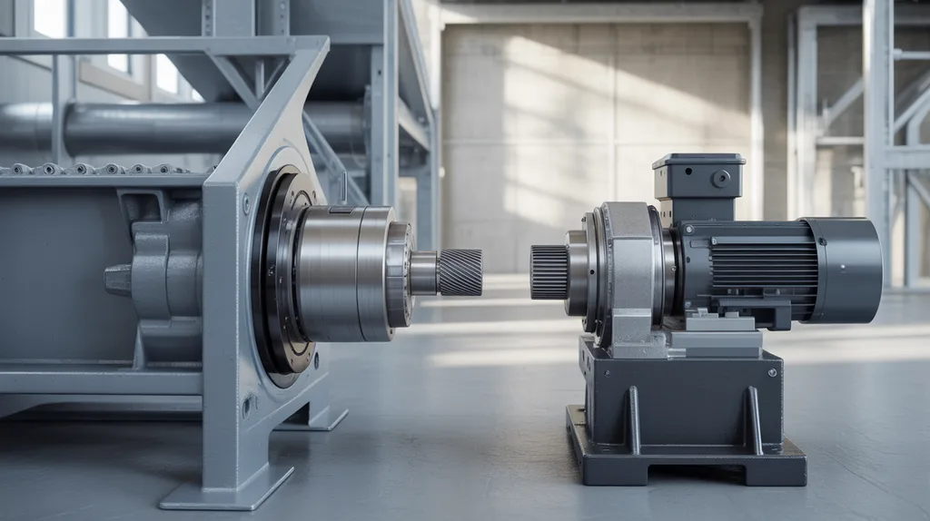 Two drive arrangements compared beside a material-handling machine