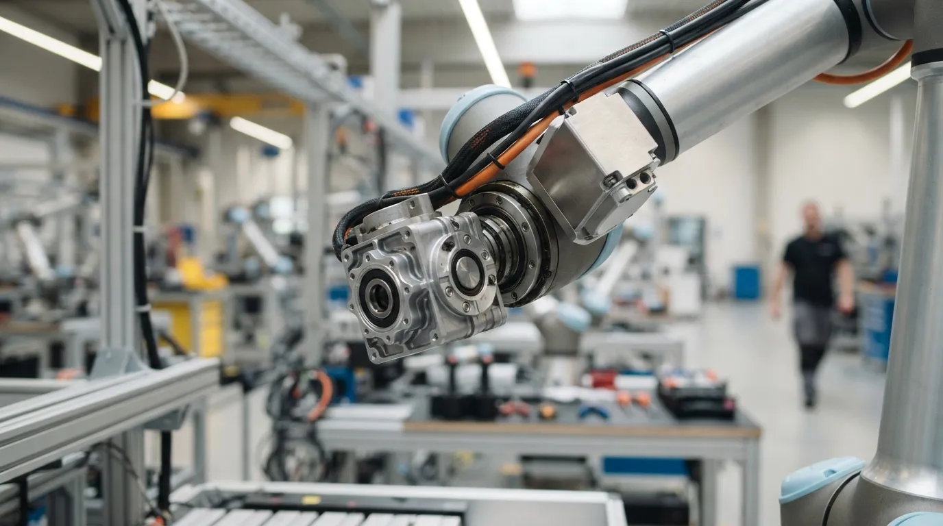 Compact cycloidal gearbox mounted at the joint of an industrial robotic arm