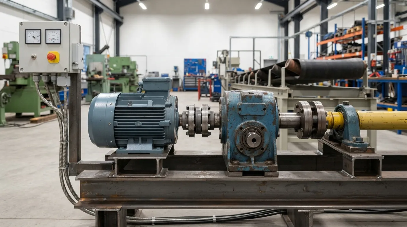 Motor and gearbox assembly connected to a conveyor shaft during ratio selection